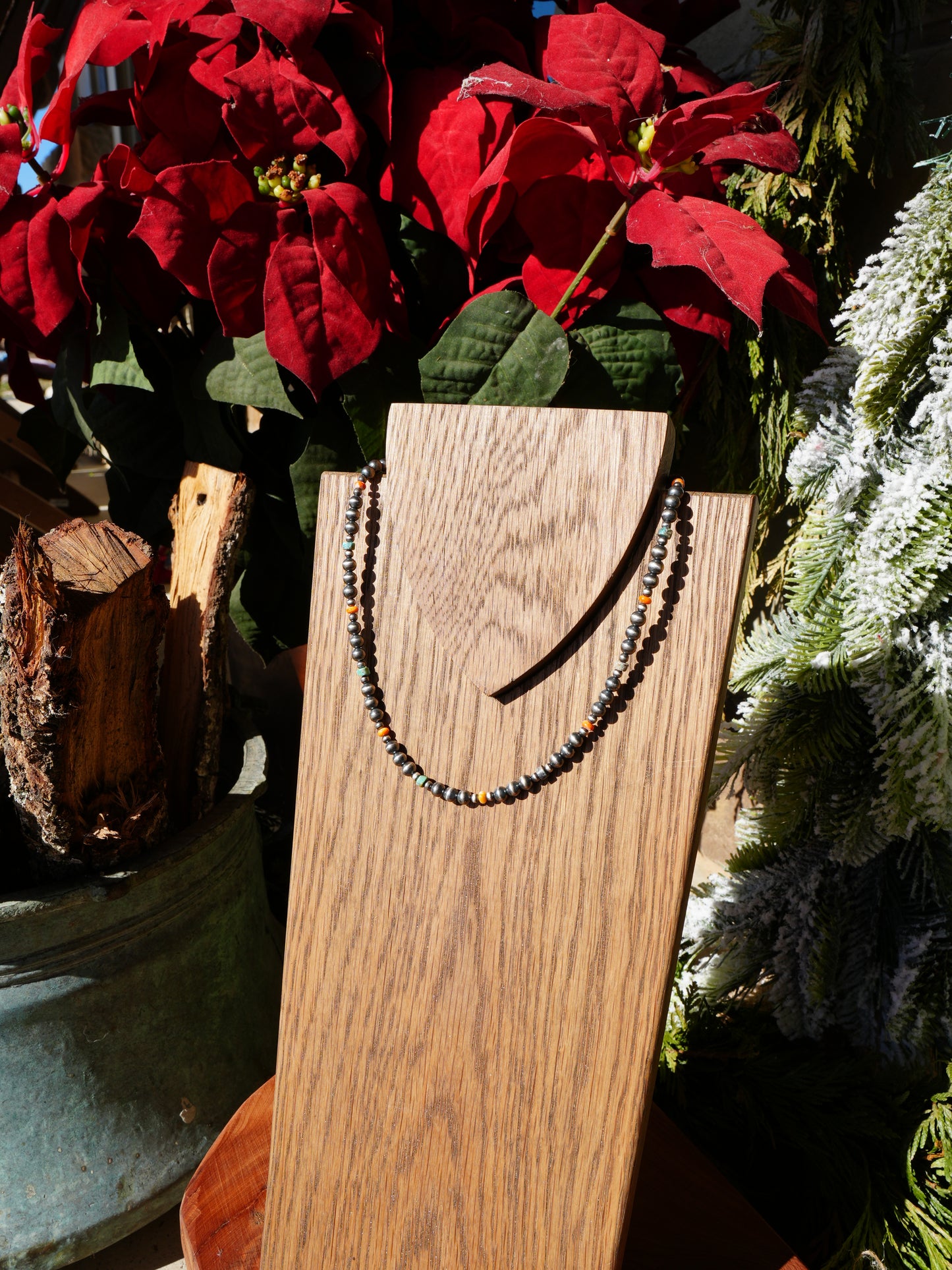 Orange Spiny + Turquoise Sterling Bead Necklace