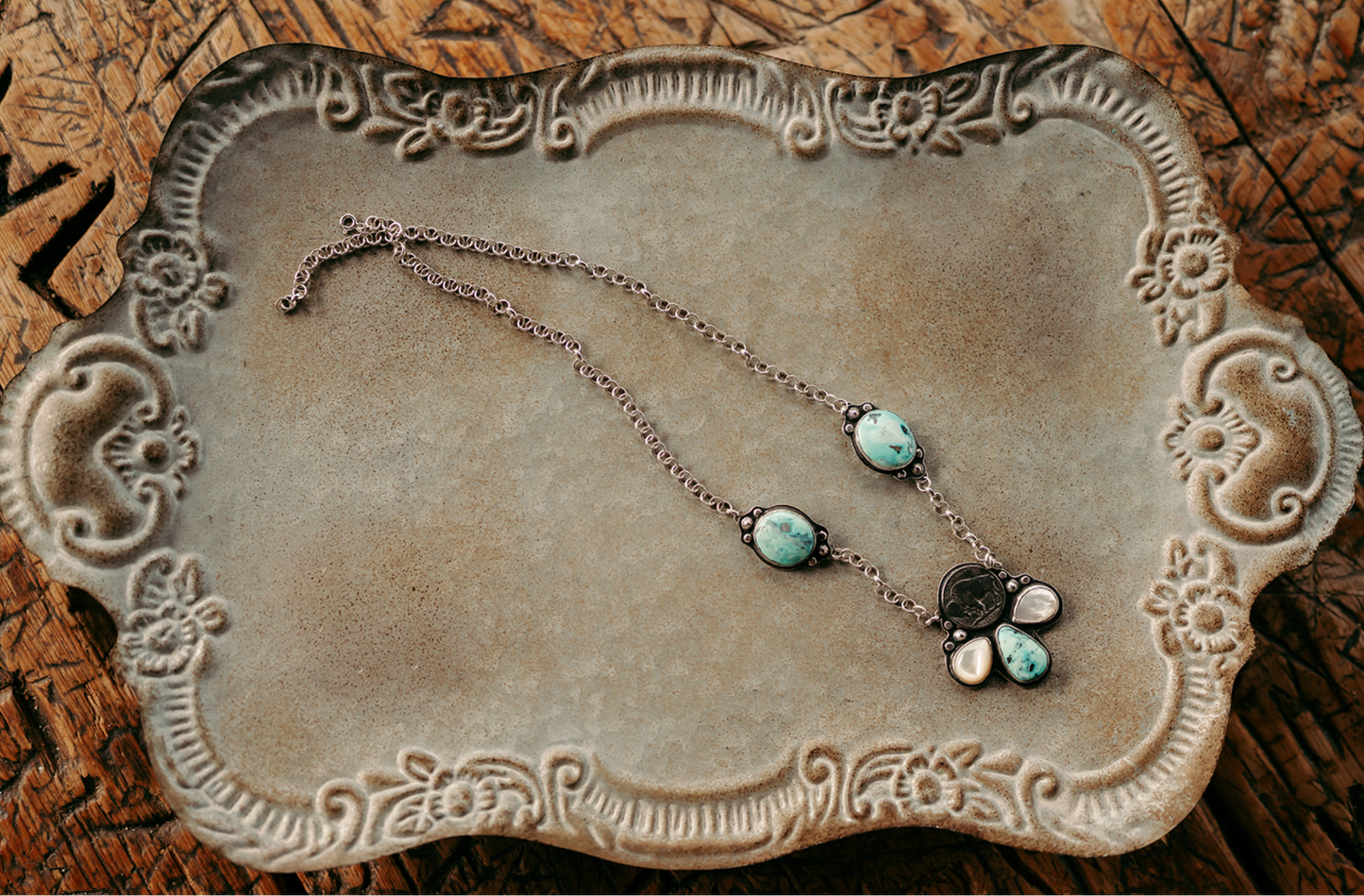 Blue Diamond Turquoise & MOP Buffalo Nickel Necklace